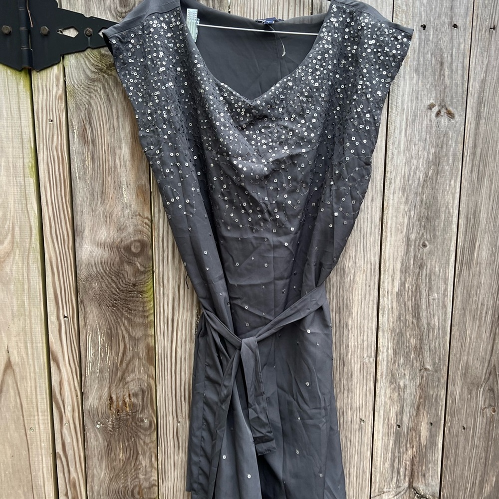 GAP Gray Sequin Short Sleeve Dress with Belt Women’s Large NWT NEW - Picture 2 of 10